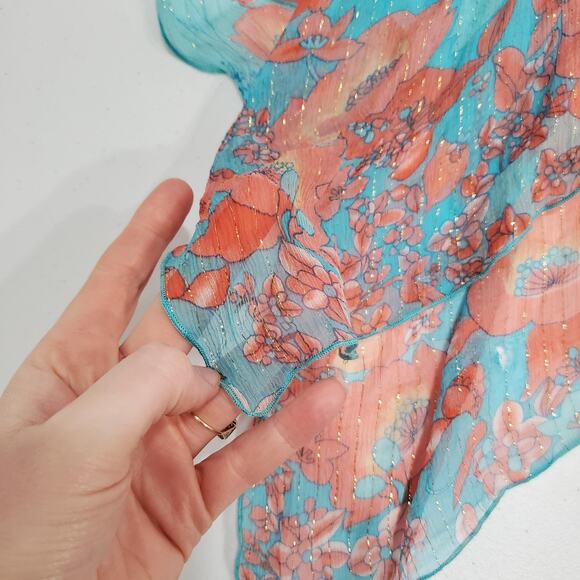 Y2K Fairy Grunge Marciano Top Women Large Turquoise Pink Sheer Flowy Metallic - Picture 5 of 9